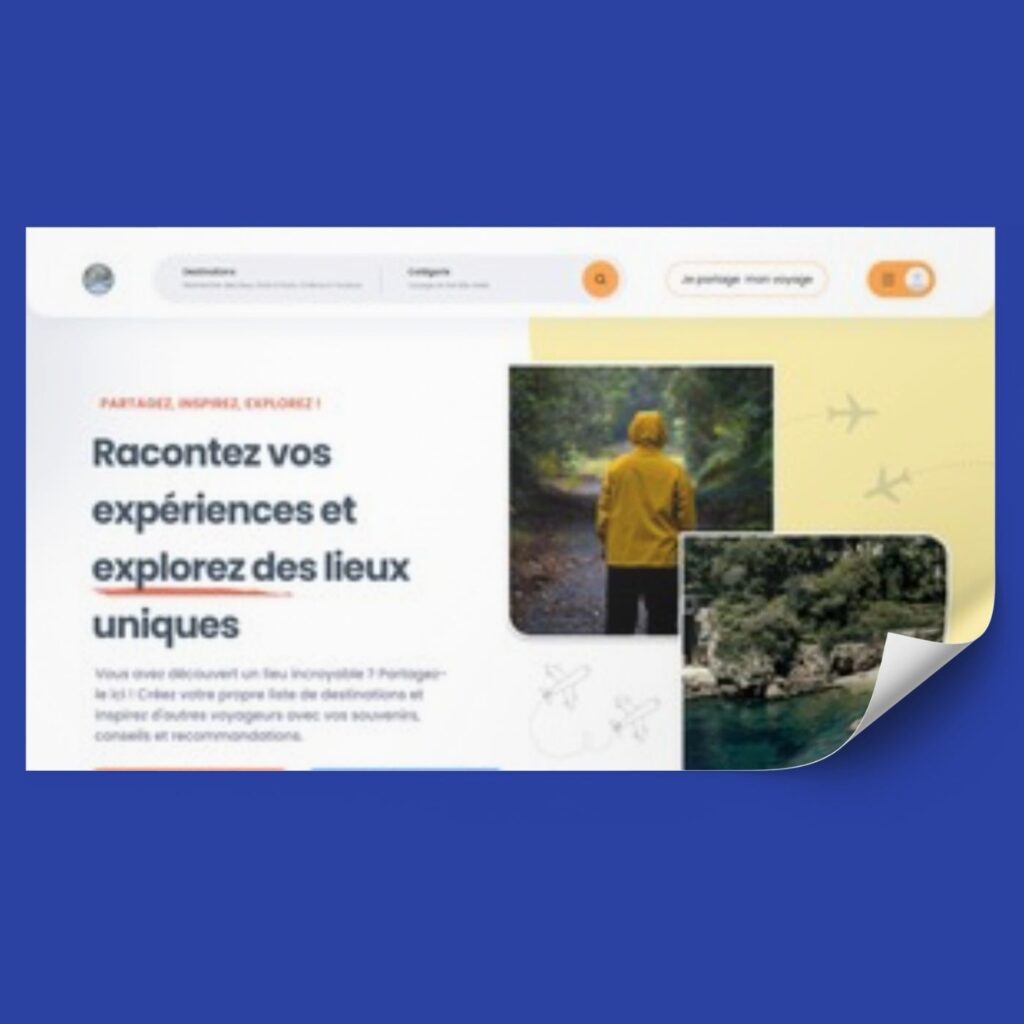 Maquette Figma de la page d’accueil « What To Do In » avec palette de couleurs bleu et turquoise, typographies Playfair Display et Poppins, et illustrations de destinations.