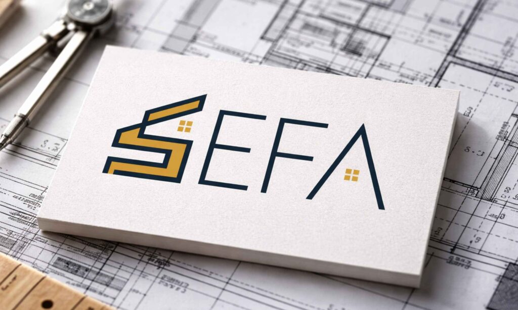 Logo SEFA identité visuelle secteur bâtiment Charte graphique entreprise BTP tons neutres et structurés