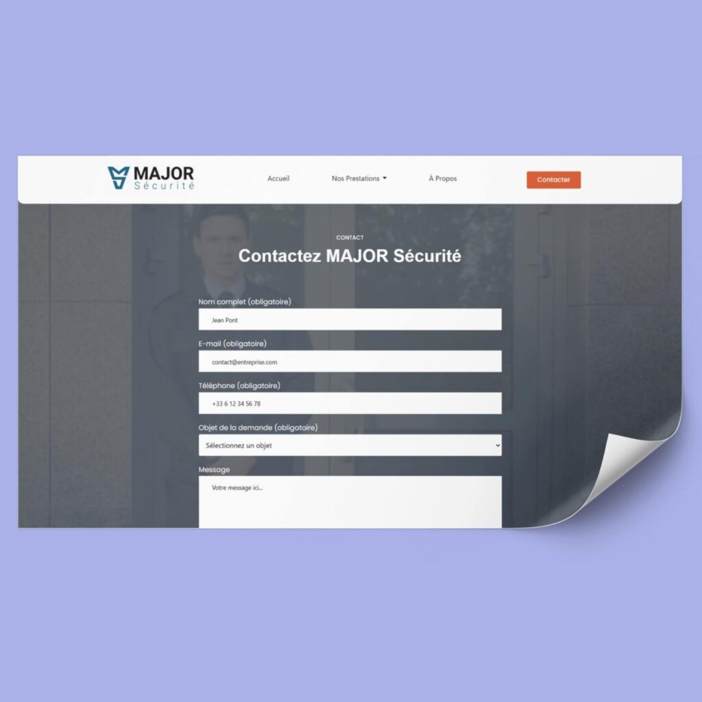 Création du logo, carte de visite et site web WordPress pour une entreprise de sécurité privée – identité visuelle sobre et professionnelle signée Graphiba.