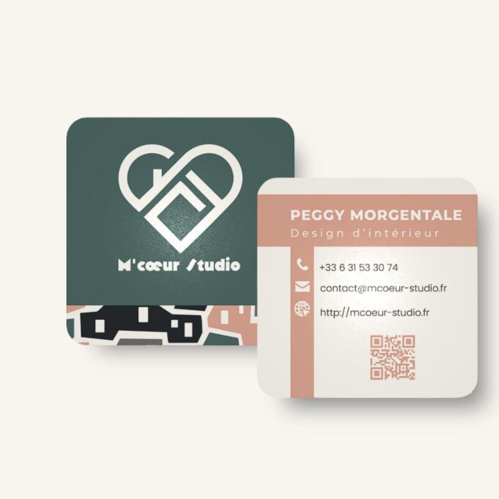 Carte de visite élégante et personnalisée pour décoratrice d’intérieur – identité visuelle M’cœur Studio