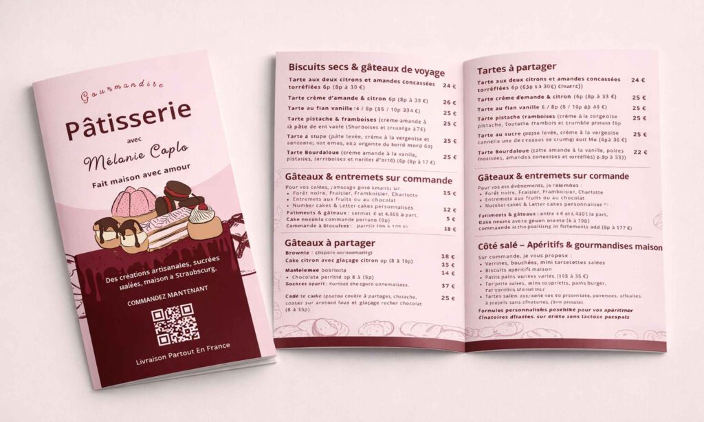 Brochure de prix pâtisserie artisanale design print professionnel Graphiba