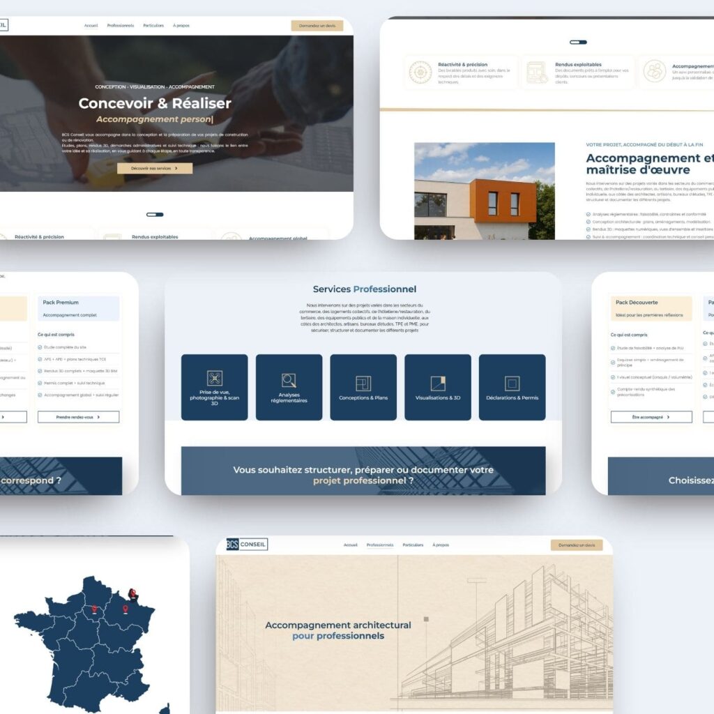Page d’accueil du site vitrine BCS Conseil bureau d’étude construction