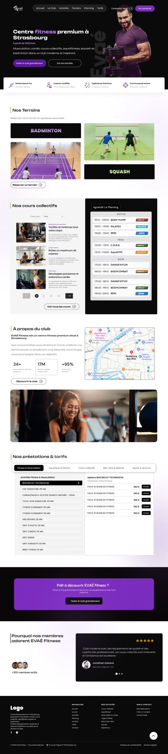 Maquette UX UI modernisée page d’accueil EVAÉ Fitness