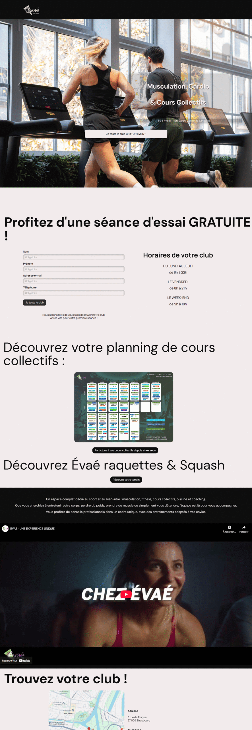 Version initiale du site EVAÉ Fitness avant refonte UX